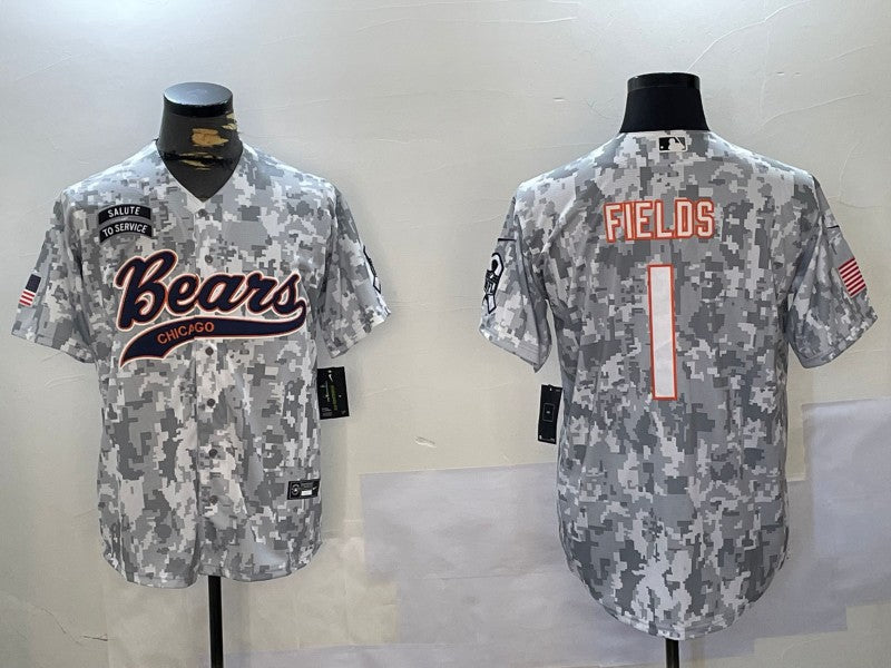 Men’s Chicago Bears Justin Fields #1 Arctic Camo 2024 Salute to Service Jersey