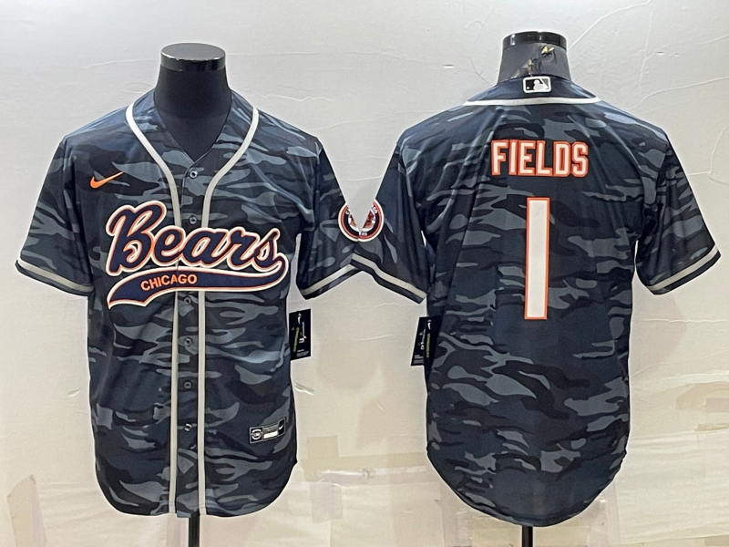 Men’s Chicago Bears Justin Fields #1 Grey Camouflage Jersey Joint Edition