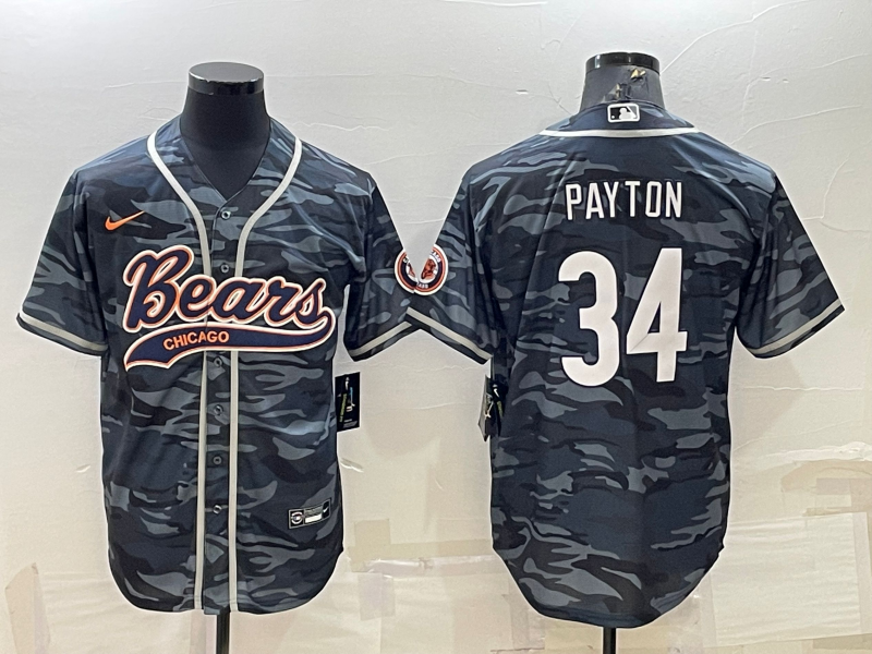 Men’s Chicago Bears Walter Payton #34 Grey Camouflage Jersey Joint Edition