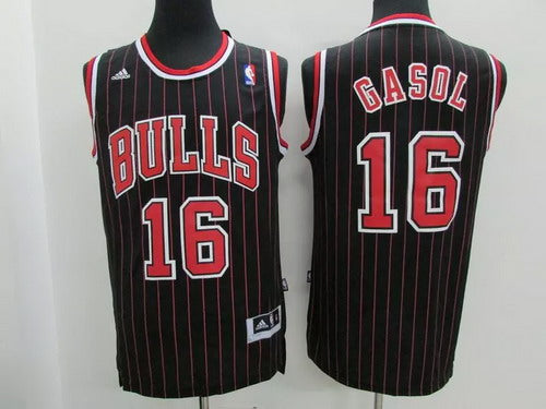 Men’s Chicago Bulls #16 Pau Gasol Revolution 30 Swingman Black Pinstripe Jersey