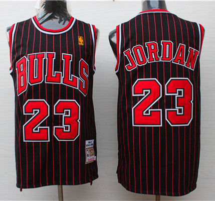 Men’s Chicago Bulls #23 Michael Jordan 1996-97 Swingman Black Pinstripe Mitchell&Ness Throwback Jersey