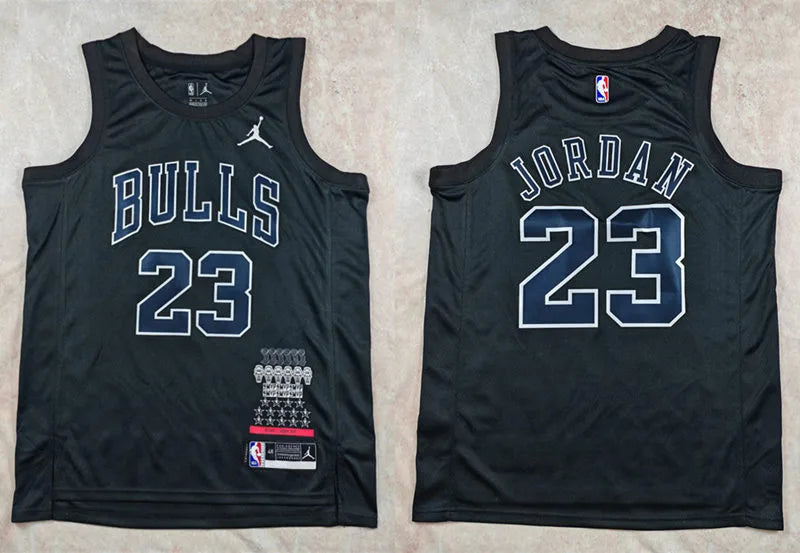 Men’s Chicago Bulls #23 Michael Jordan Black 6 Times Chamipons MVP Honor Hot Press Jersey