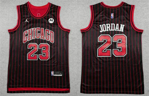 Men’s Chicago Bulls #23 Michael Jordan Black Pinstripe Statement Edition Jersey