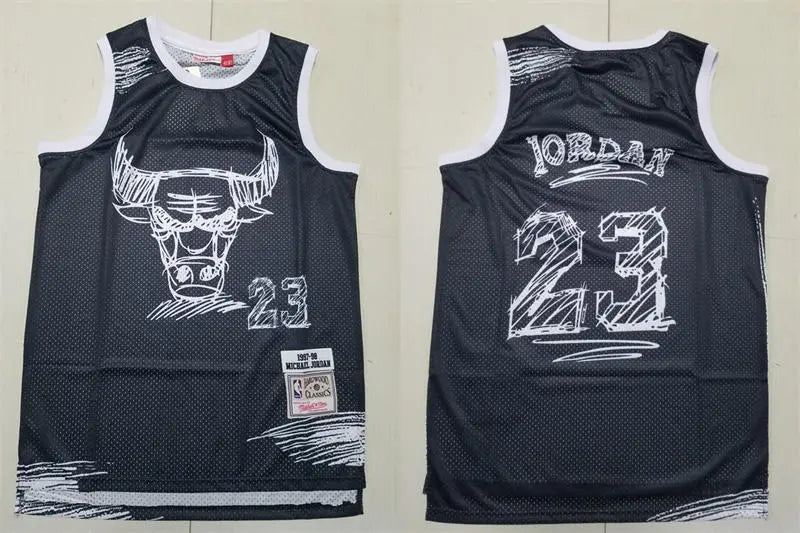 Mens Chicago Bulls #23 Michael Jordan Black sketch designed 1997-98 Throwback Jersey