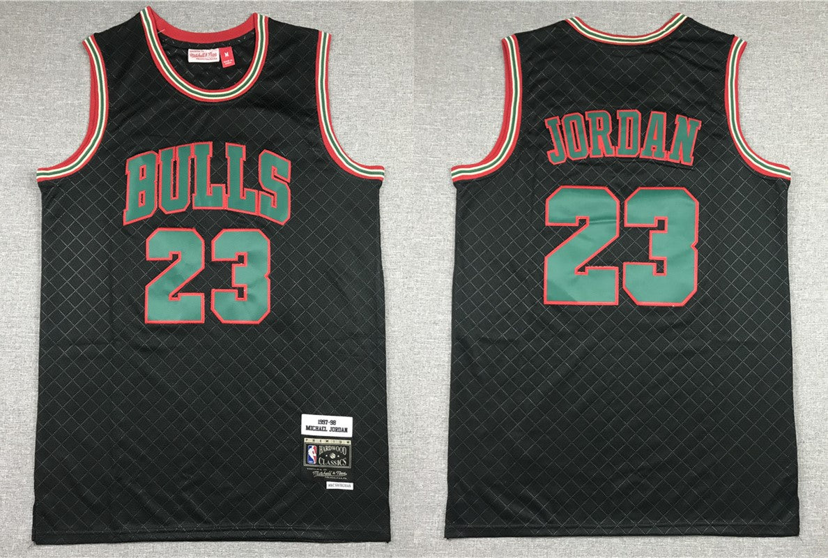 Mens Chicago Bulls #23 Michael Jordan Mitchell & Ness Neapolitan Black Hardwood Classic Jersey