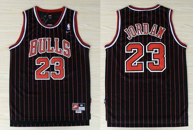 Men’s Chicago Bulls #23 Michael Jordan Nike Swingman Black With Red Pinstripe Jersey