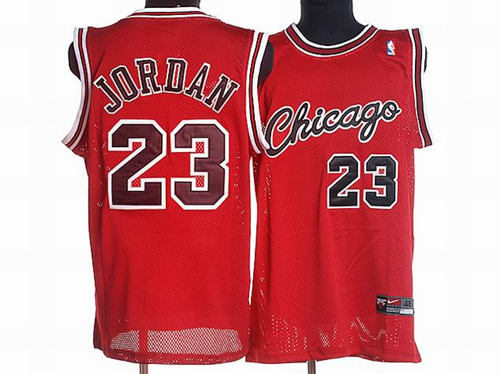 Men’s Chicago Bulls #23 Michael Jordan Red Cursive Swingman Jersey