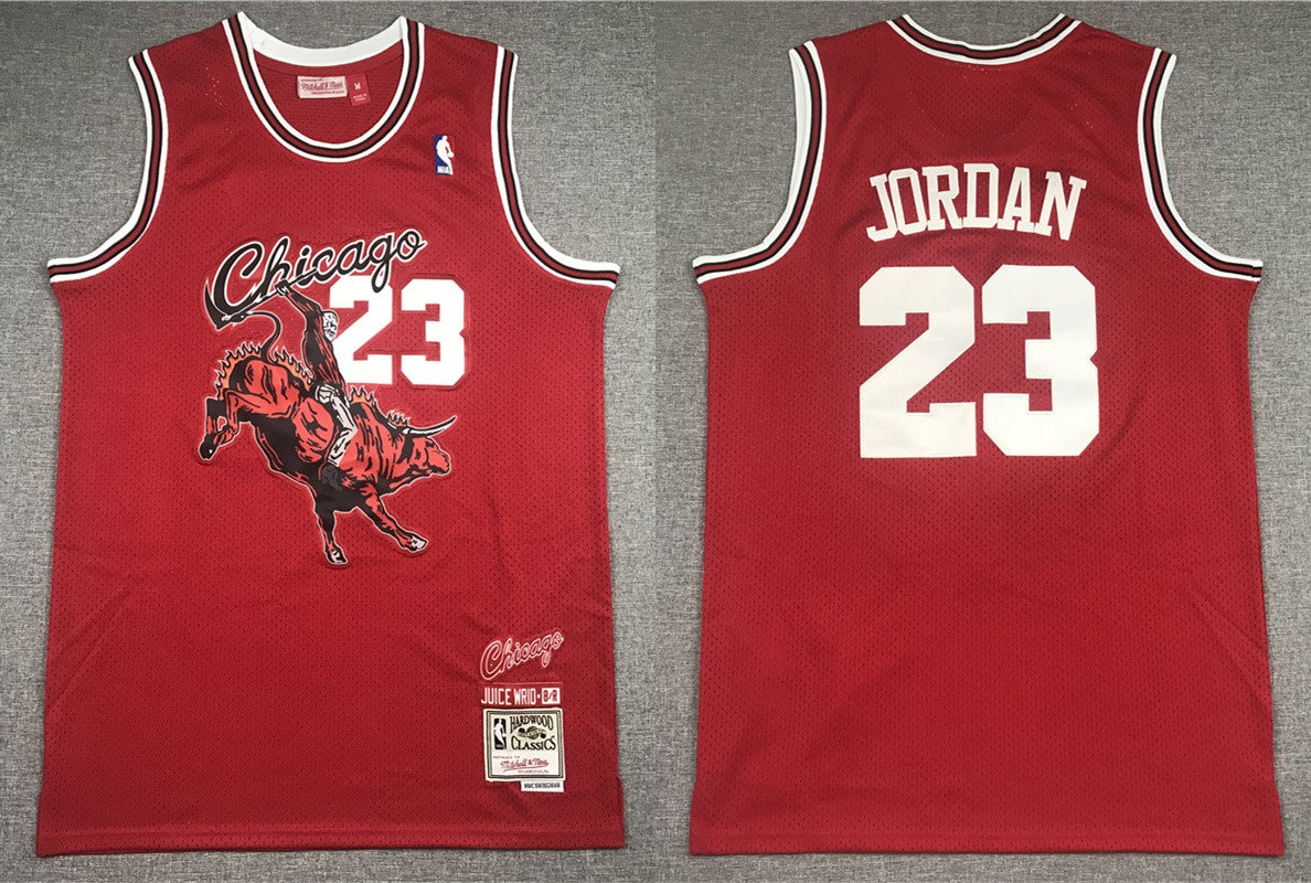 Men’s Chicago Bulls #23 Michael Jordan Red Hardwood Classics BR Juice Wrld Jersey