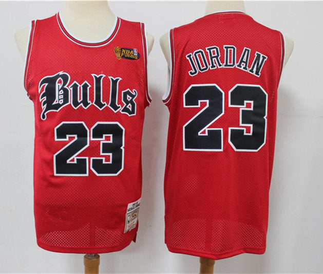 Men’s Chicago Bulls #23 Michael Jordan Red Old English Faded Jersey