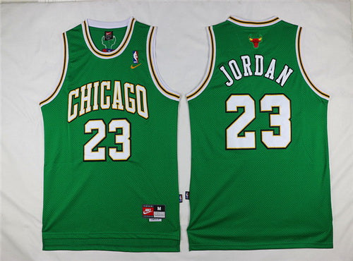 Men’s Chicago Bulls #23 Michael Jordan Revolution 30 Swingman Green With Gold Edge Jersey