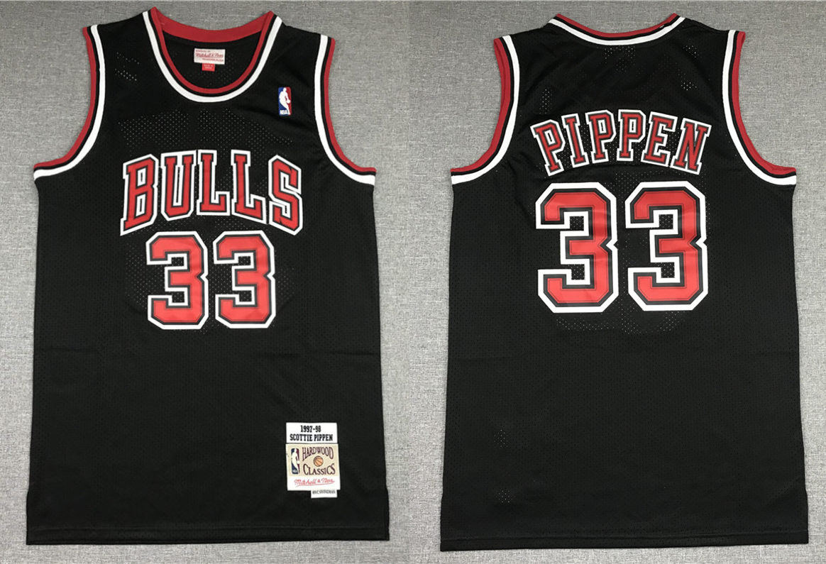 Men’s Chicago Bulls #33 Scottie Pippen Full Black Hardwood Classics Throwback Jersey