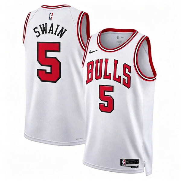 Mens Chicago Bulls #5 Dailyn Swain Nike White Association Edition Swingman Jersey