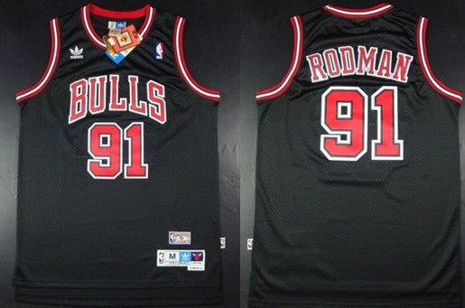 Men’s Chicago Bulls #91 Dennis Rodman Full Black Hardwood Classics Throwback Jersey