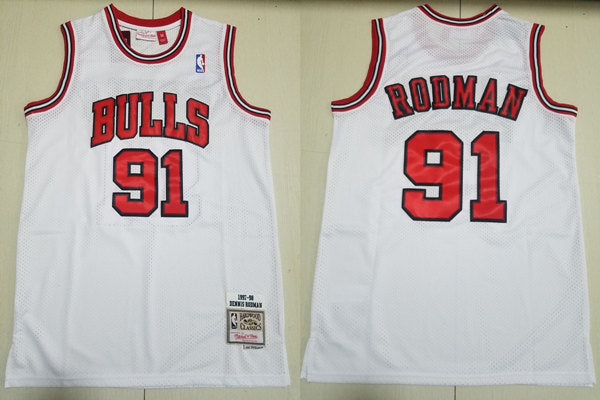 Men’s Chicago Bulls #91 Dennis Rodman White Mitchell & Ness 1997-98 Hardwood Classics Throwback Jersey
