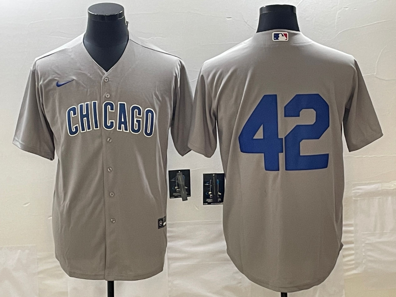 Men’s Chicago Cubs #42 Gray Road 2024 Jackie Robinson Day Elite Jersey