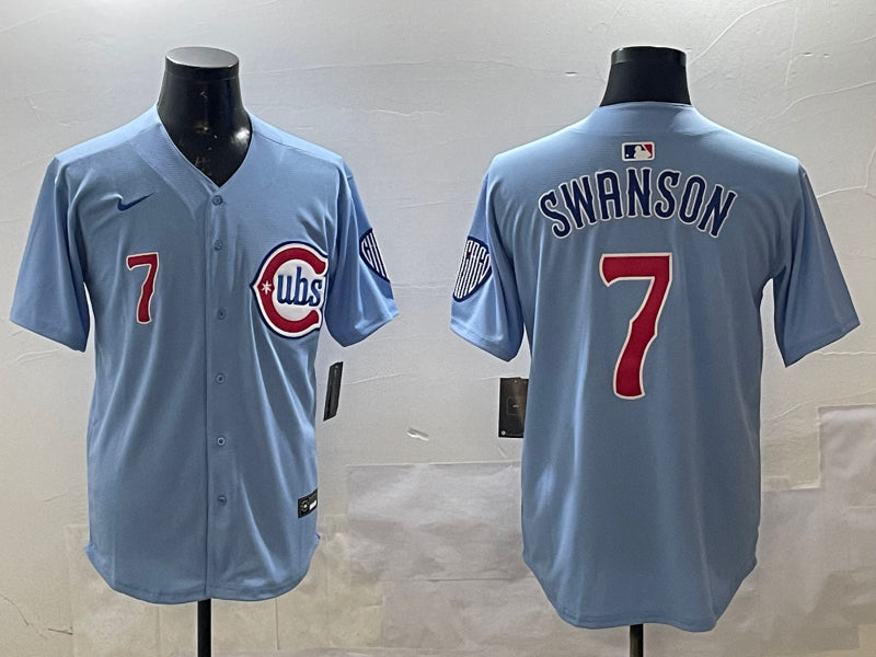 Men’s Chicago Cubs Dansby Swanson #7 Baby Blue 2nd Alternate Limited Jersey