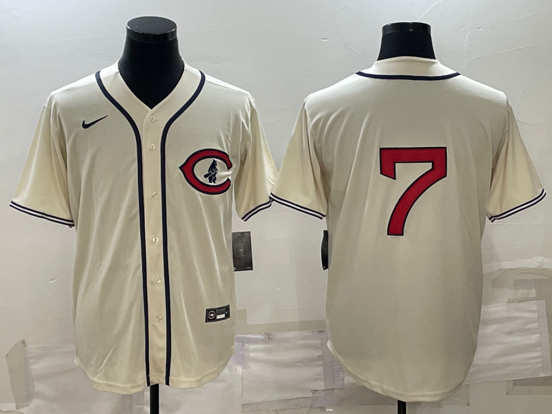 Men’s Chicago Cubs Dansby Swanson #7 Cream Name Jersey