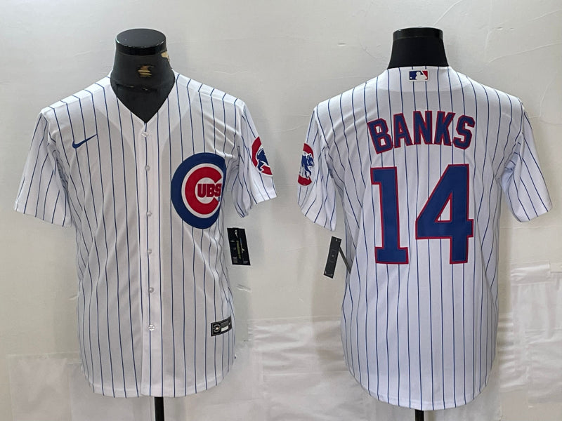 Men’s Chicago Cubs Ernie Banks #14 White Baseball Jersey