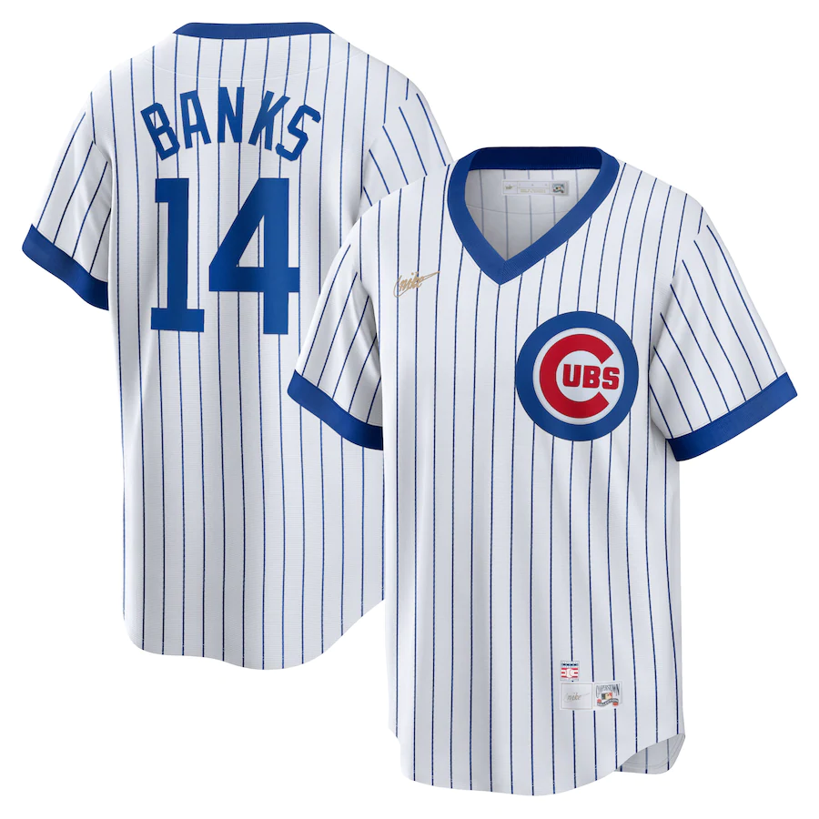 Men’s Chicago Cubs Ernie Banks #14 White Home Cooperstown Collection Jersey