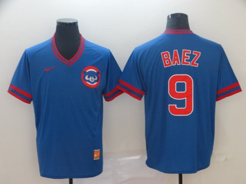 Men’s Chicago Cubs Javier Baez #9 Blue Stitched Jersey