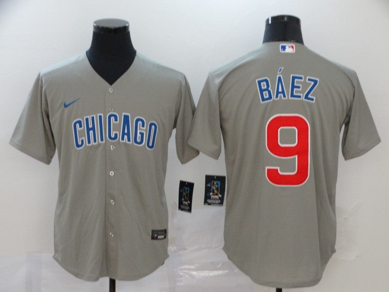Men’s Chicago Cubs Javier Baez #9 Gray Baseball Jersey