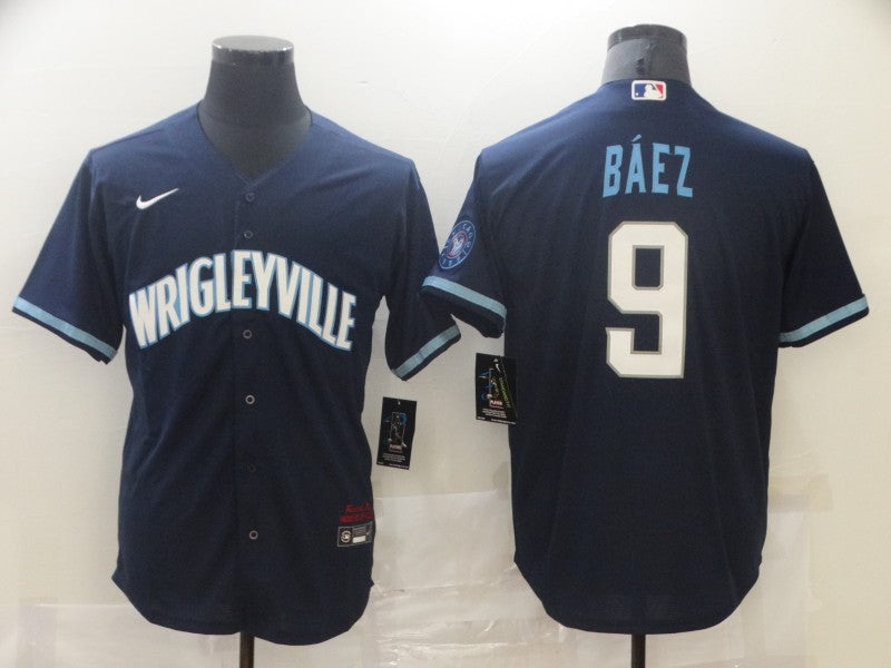 Men’s Chicago Cubs Javier Baez #9 Navy Baseball Jersey