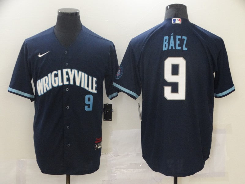 Men’s Chicago Cubs Javier Baez #9 Navy Jersey