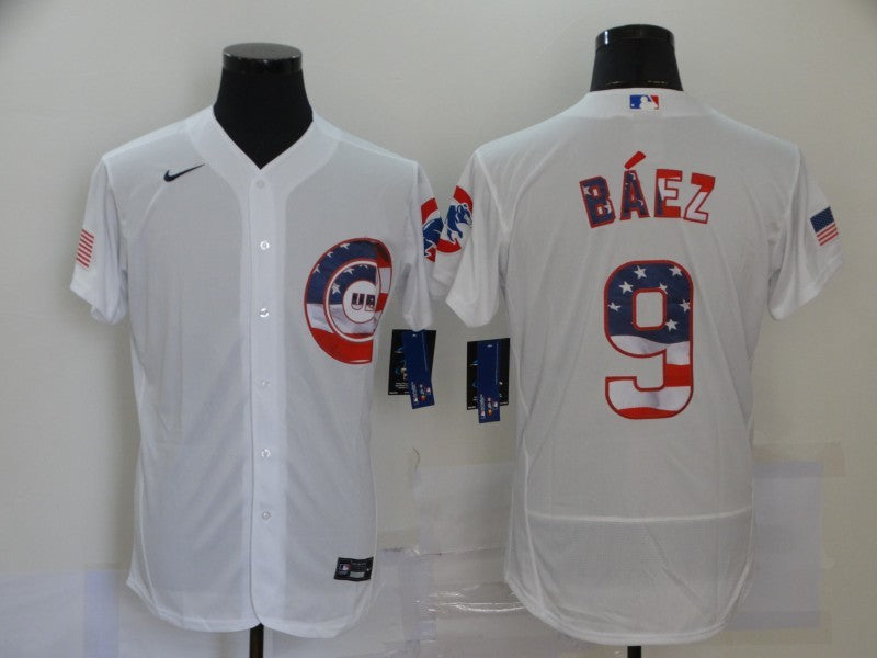 Men’s Chicago Cubs Javier Baez #9 White Stitched Jersey