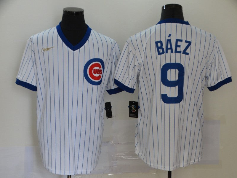 Men’s Chicago Cubs Javier Baez #9 White Stitched Jersey