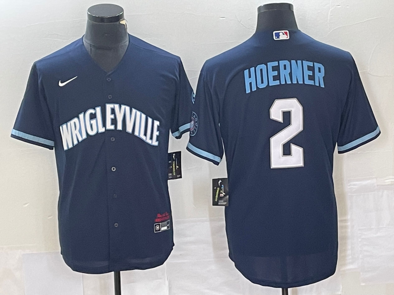 Men’s Chicago Cubs Nico Hoerner #2 Navy City Connect Jersey