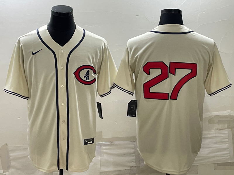 Men’s Chicago Cubs Seiya Suzuki #27 Cream Name Jersey