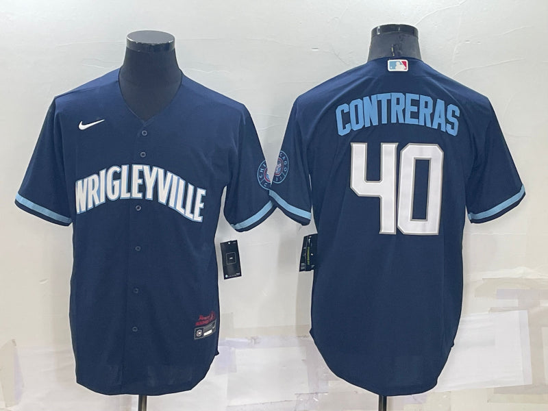 Men’s Chicago Cubs Willson Contreras #40 Navy Baseball Jersey