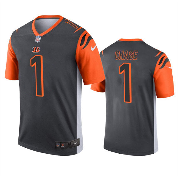 Men’s Cincinnati Bengals #1 Ja’Marr Chase Nike Anthracite Inverted Legend Jersey