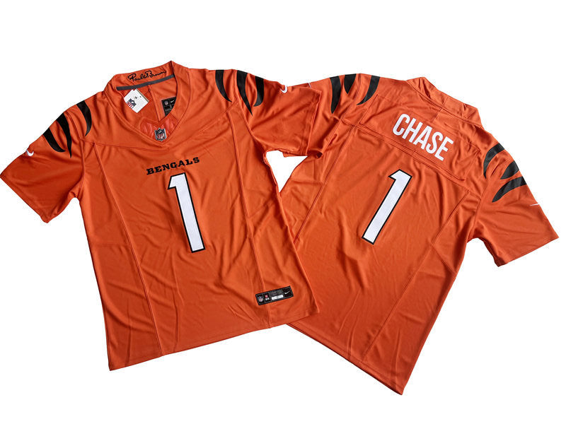 Men’s Cincinnati Bengals #1 Ja’Marr Chase Nike Orange Alternate 2023 F.U.S.E. Vapor Limited Jersey