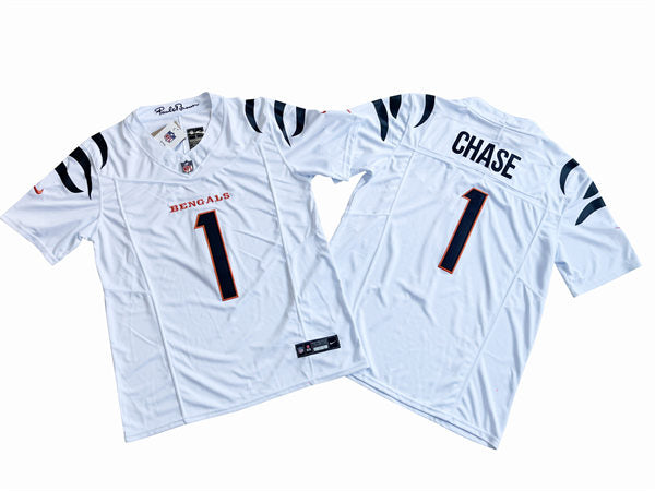 Men’s Cincinnati Bengals #1 Ja’Marr Chase Nike White 2023 F.U.S.E. Vapor Limited Jersey