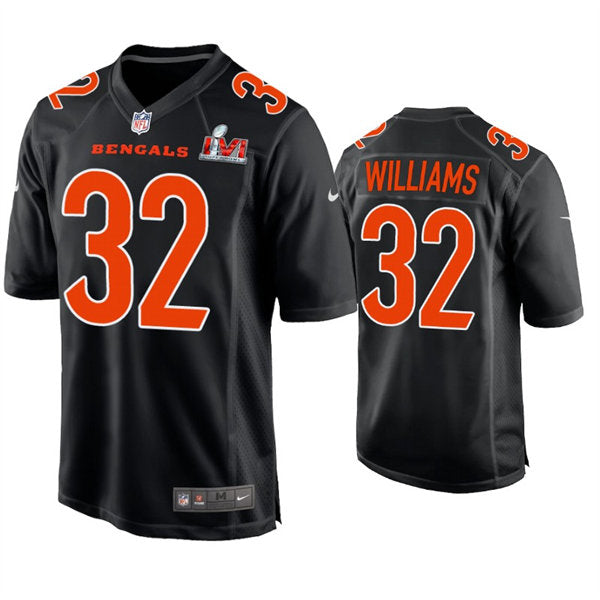 Men’s Cincinnati Bengals #32 Trayveon Williams Nike Black Super Bowl LVI Bound Game Fashion Jersey