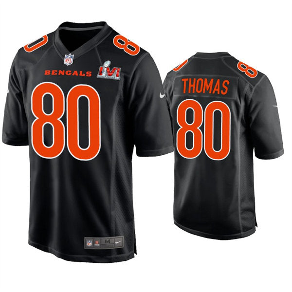 Men’s Cincinnati Bengals #80 Mike Thomas Nike Black Super Bowl LVI Bound Game Fashion Jersey