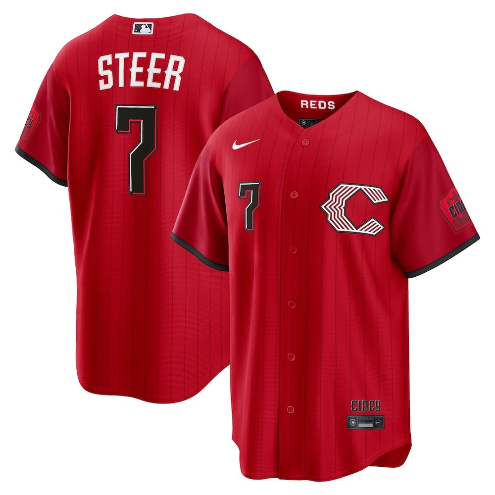 Men’s Cincinnati Reds #7 Spencer Steer Red 2026 City Connect Stitched Jersey