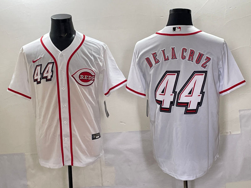 Men’s Cincinnati Reds Elly De La Cruz #44 White 2025 MLB Speedway Classic Home Jersey
