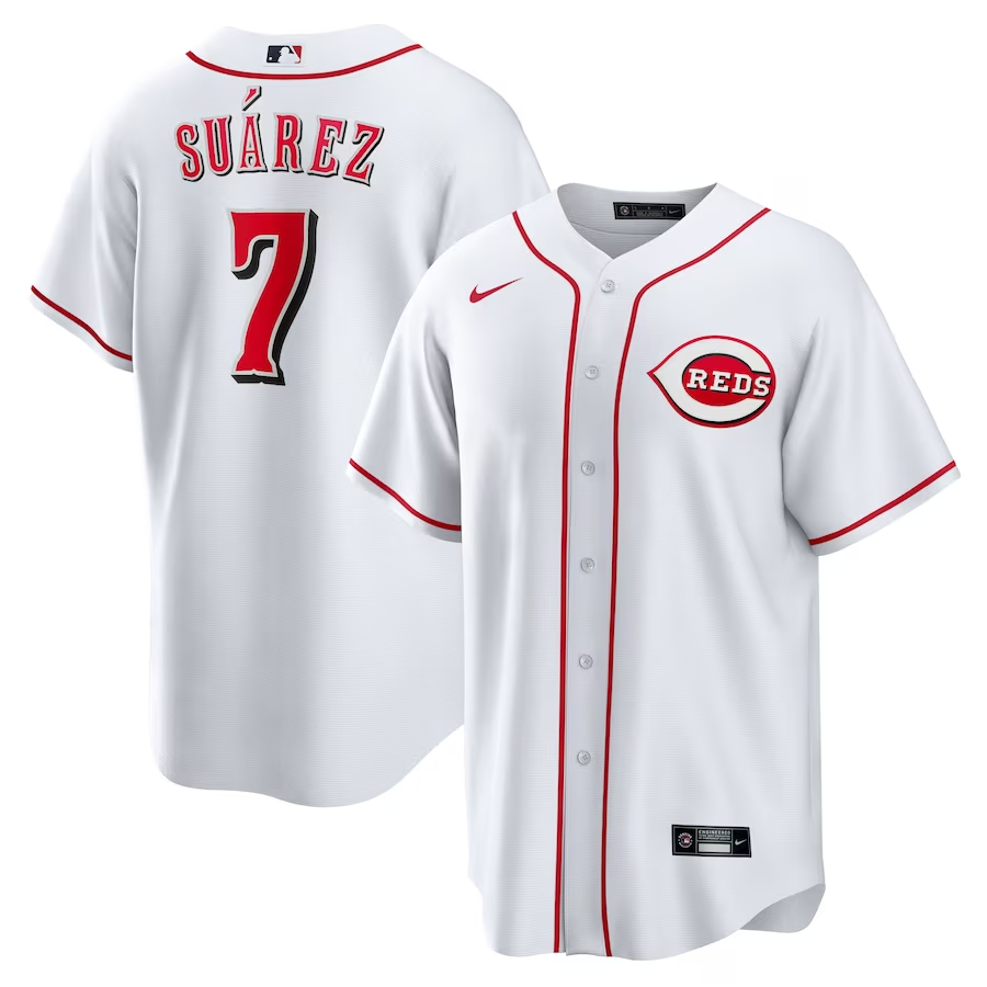 Men’s Cincinnati Reds Eugenio Suarez #7 White Home Name Jersey