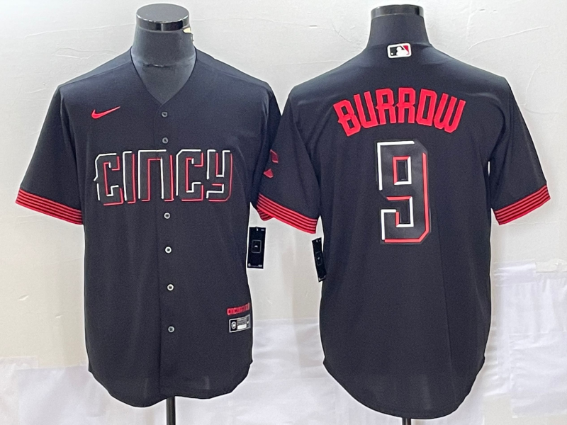 Men’s Cincinnati Reds Joe Burrow #9 Black 2023 City Connect Jersey
