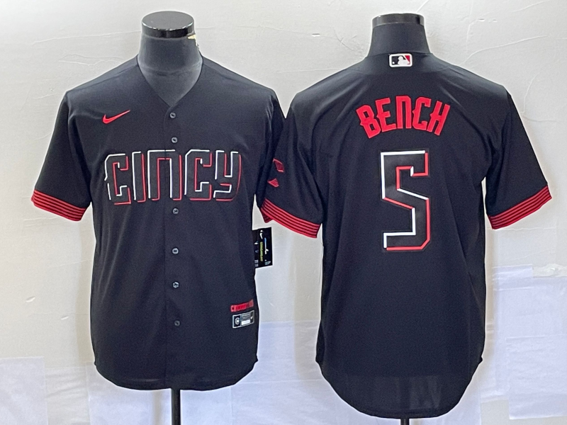Men’s Cincinnati Reds Johnny Bench #5 Black 2023 City Connect Jersey