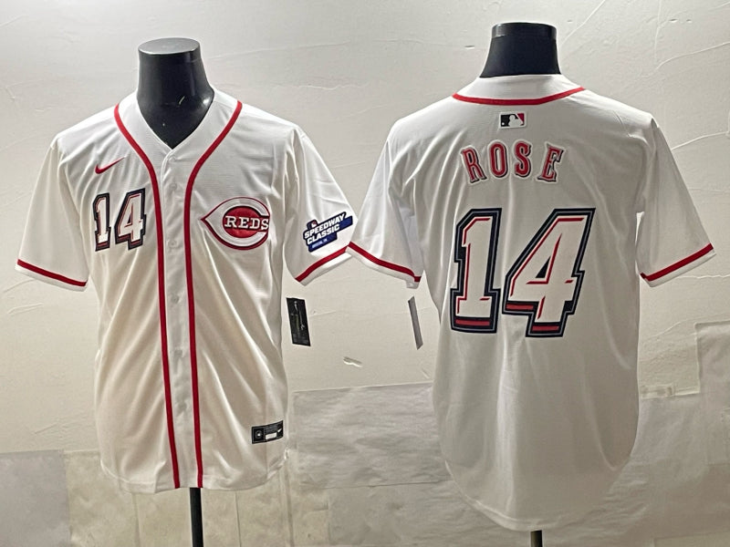 Men’s Cincinnati Reds Pete Rose #14 White 2025 MLB Speedway Classic Home Jersey