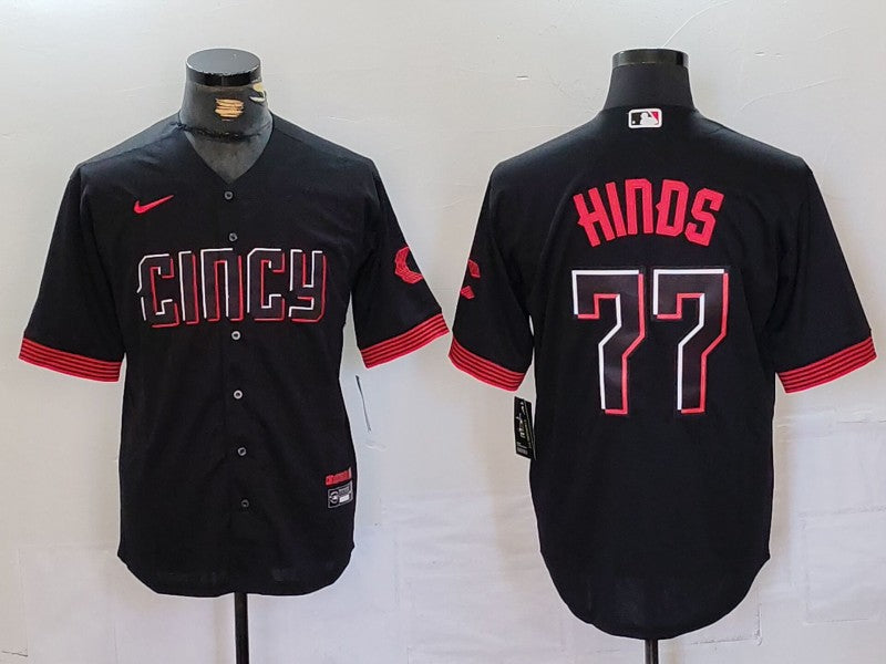 Men’s Cincinnati Reds Rece Hinds #77 Black City Connect Jersey