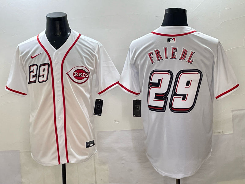 Men’s Cincinnati Reds TJ Friedl #29 White 2025 MLB Speedway Classic Home Jersey