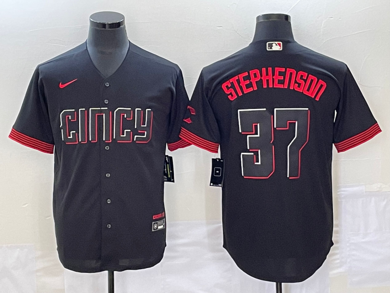 Men’s Cincinnati Reds Tyler Stephenson #37 Black 2023 City Connect Jersey