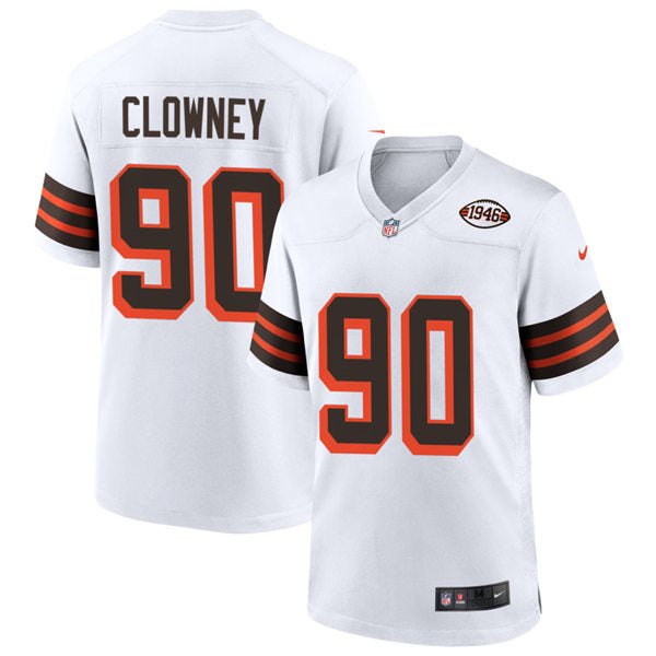 Mens Cleveland Browns #90 Jadeveon Clowney Nike 2021 White Retro 1946 75th Anniversary Jersey