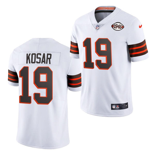 Men’s Cleveland Browns Retired Player #19 Bernie Kosar White 2021 75th Anniversary Vapor Limited Throwback Jersey