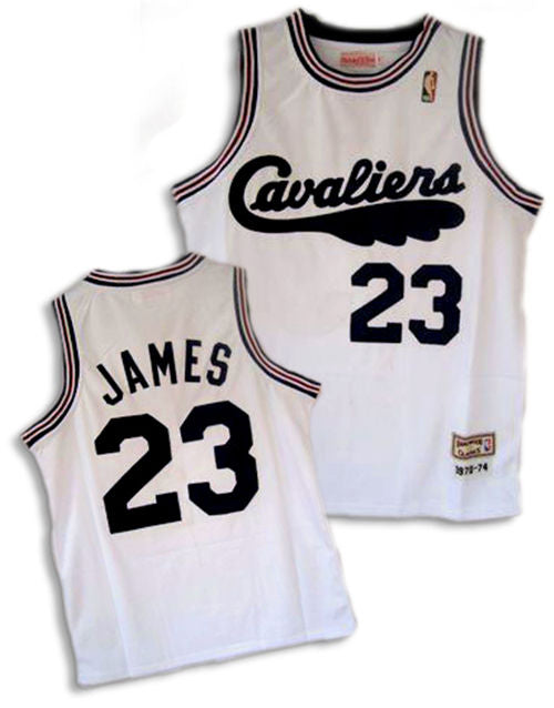 Men’s Cleveland Cavaliers #23 LeBron James White Broadsword Throwback Jersey