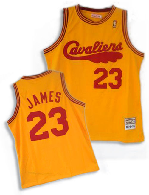 Men’s Cleveland Cavaliers #23 LeBron James Yellow Broadsword Throwback Jersey